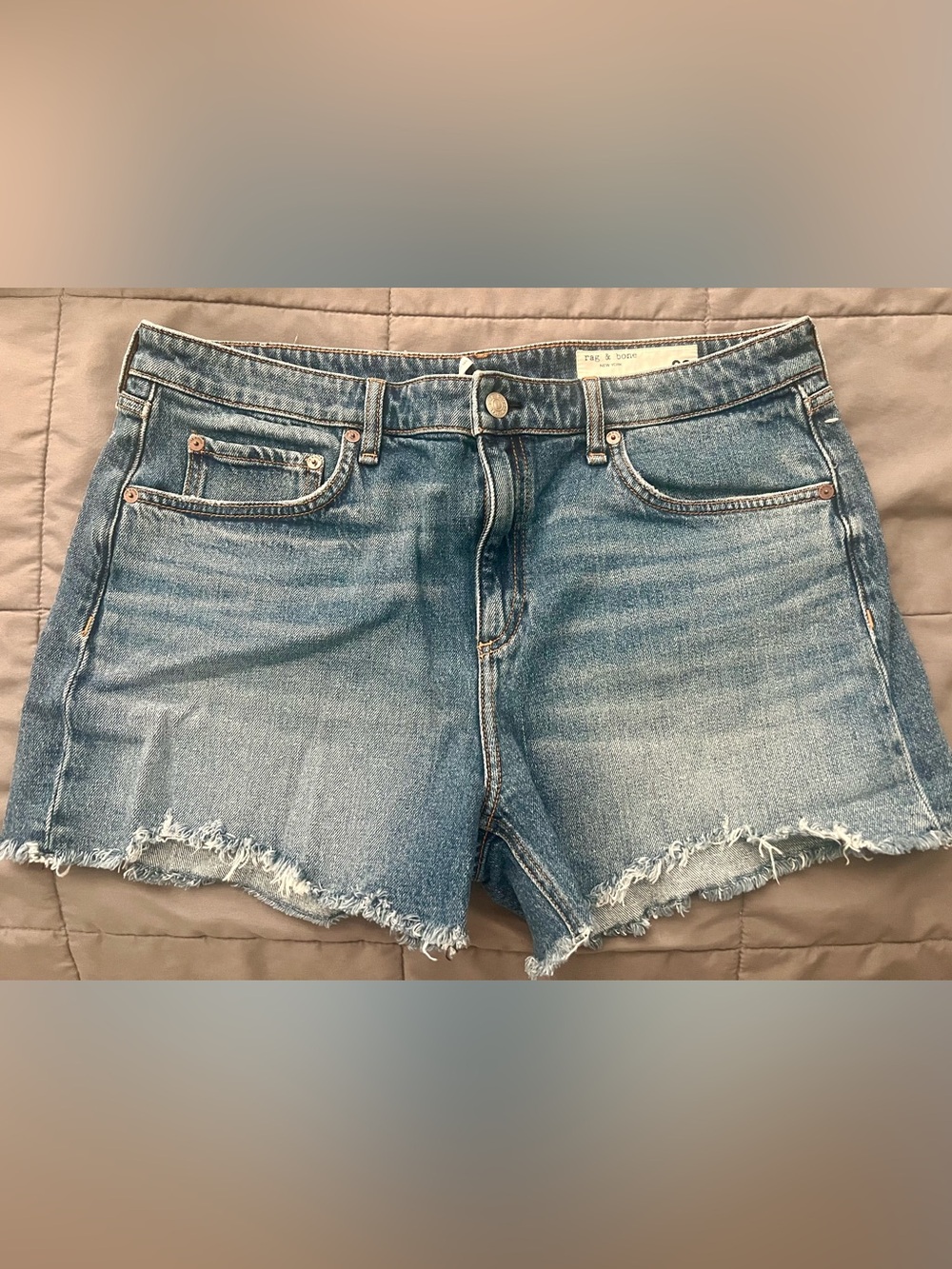 rag & bone Light Wash Frayed Hem Denim Shorts